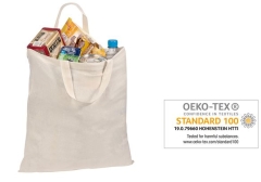 Naturfarbene Oeko-Tex® STANDARD 100 Baumwolltasche mit kurzen Henkeln