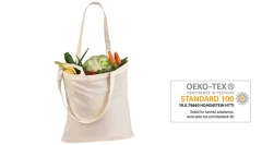 Naturfarbene Oeko-Tex® STANDARD 100 Naturfarbene Baumwolltasche mit langen Henkeln
